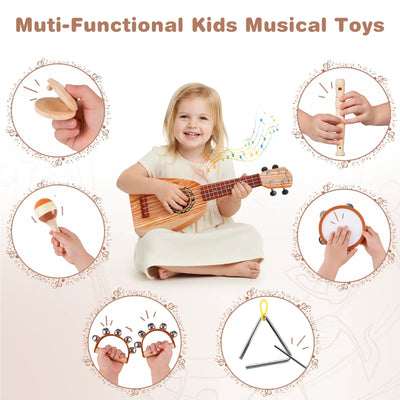 Fidtoy Ensemble d'instruments de musique 7 pièces pour tout-petits - Ukulélé et jouets d'apprentissage du rythme pour enfants