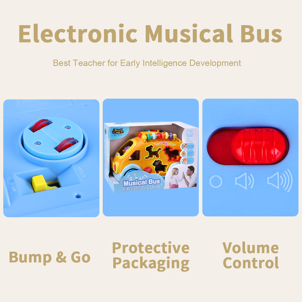Electronic Musical Bus 3D Animal Matching Car Baby Sensory Toy