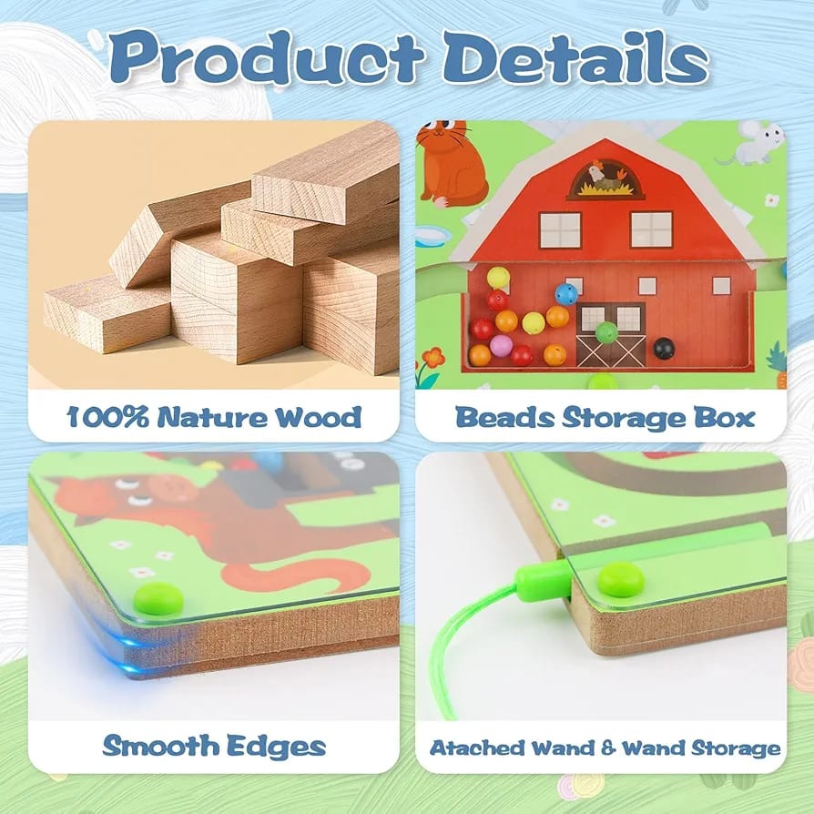 2in1 Color Magnet Maze Bead Ball and Alphanumeric Tracing Board