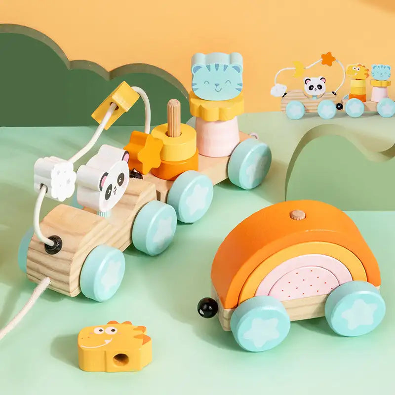 Jouet de train à tirer en bois Montessori pour les tout-petits – Jouet d'apprentissage éducatif