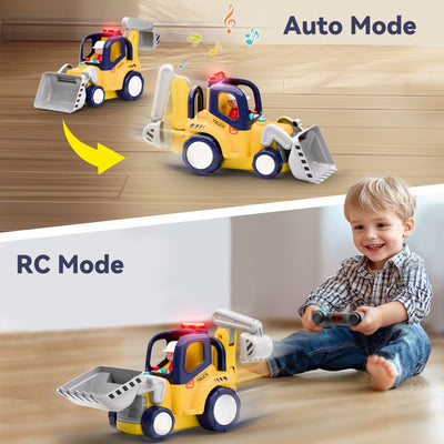 Camión de construcción teledirigido Fidtoy con luces y sonidos para niños pequeños