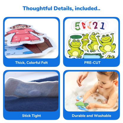 CHEFAN Felt Board for Toddlers, Felt Pieces Storytelling Flannel Board with 5 Little Ducks, 5 Little Monkeys and 5 Green Speckled Frogs Stories for Preschool Activities, 4 Sets