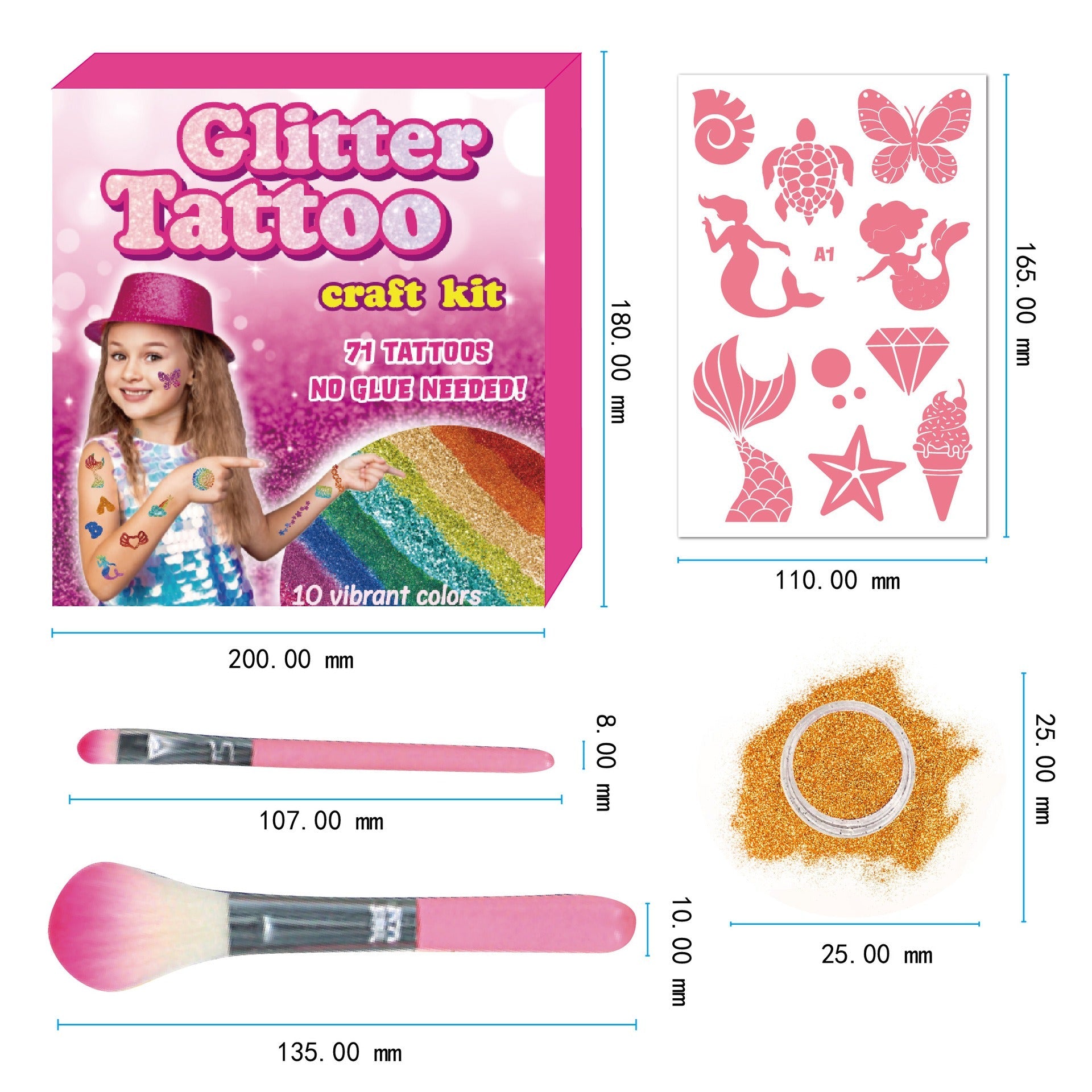 Kids DIY Glitter Tattoo Set Party Craft Kit