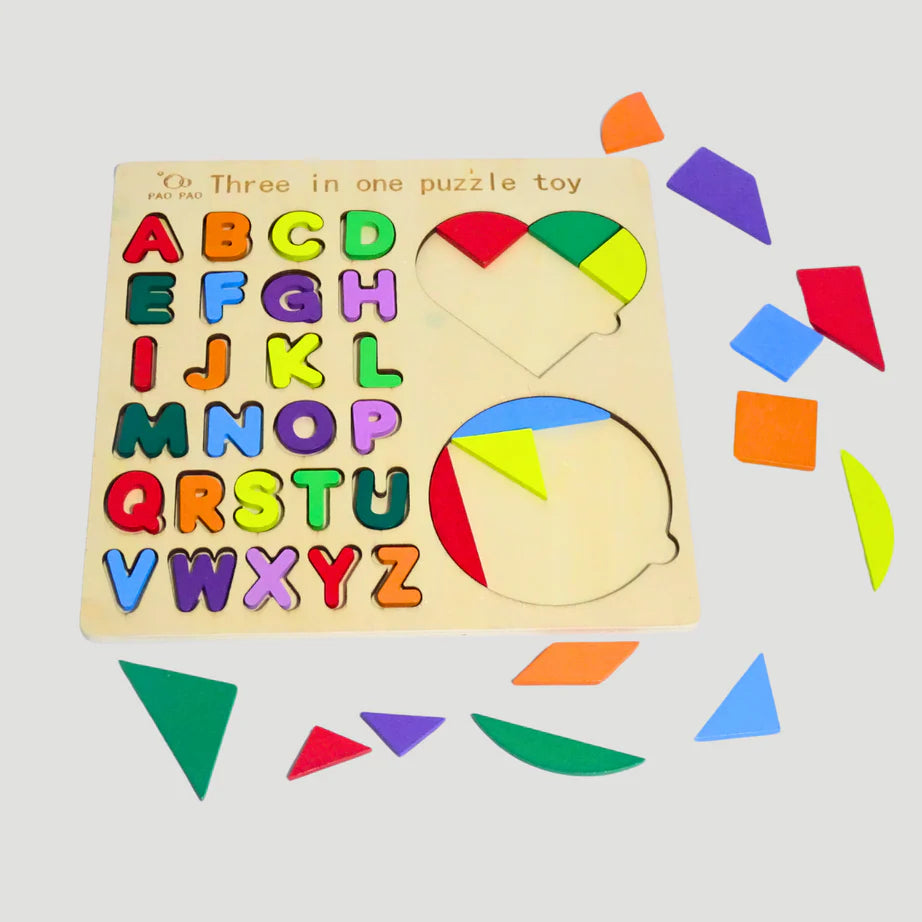 Fidtoy Montessori Logical Geometrical Puzzle Alphabet Board for Kids Wooden Shape Letter Learning Toy Age 2-6