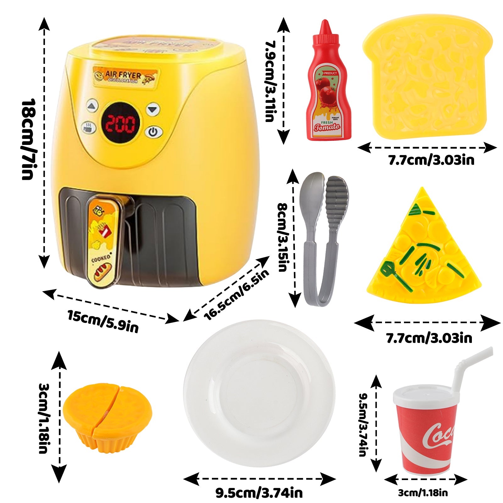 Kitchen Play Set Kids Air Fryer Pretend Role Play Kitchen Toy with Kitchen Accessories with Realistic Light Sound & Play Food