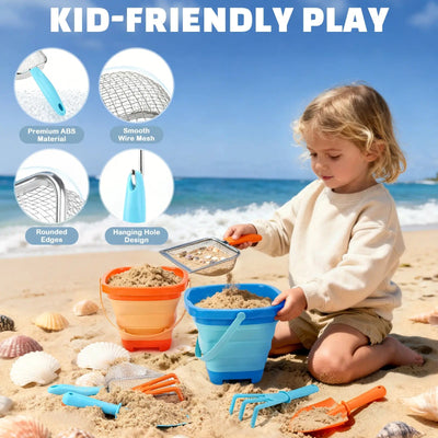 Juego de juguetes de playa - Kit de castillos de arena y búsqueda de conchas (2 unidades) para niños de 4 a 8 años