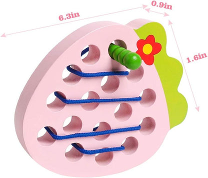 Wooden 3D Fruits Thread Lacing Kit - Strawberry