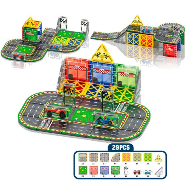 STEM Race Track Magnetic Tiles Construction Blocks 29 pieces - 77A
