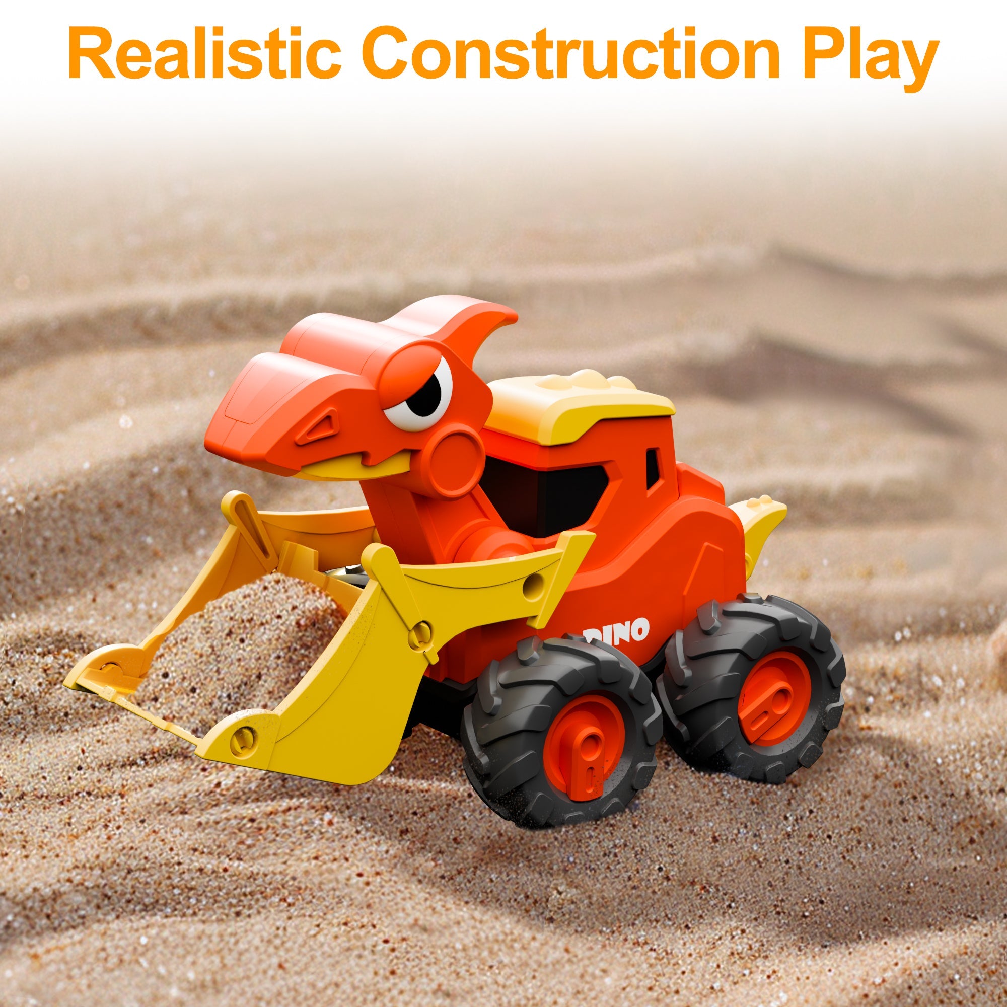 iPlay, iLearn Dinosaur Truck Toys for Toddlers, Boys Dino Press Go Racing Cars, Kids Construction Sandbox Vehicles Playset, Baby Push Go Friction Car Set, Birthday Gift for 18 Months 2 3 4 5 Years Old