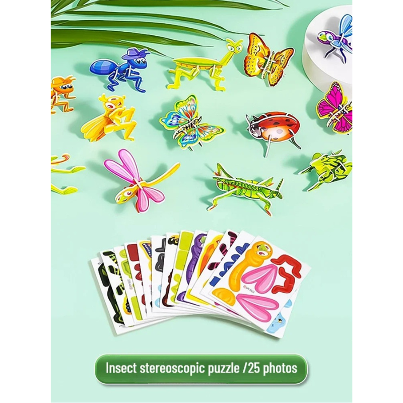 3D Dinosaur Puzzle Set – Montessori Wooden Animal Building & Learning Toy for Kids