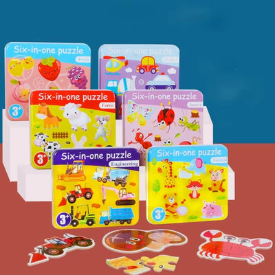 6in1 Jigsaw Puzzle with Number Transport Tin Box - 523