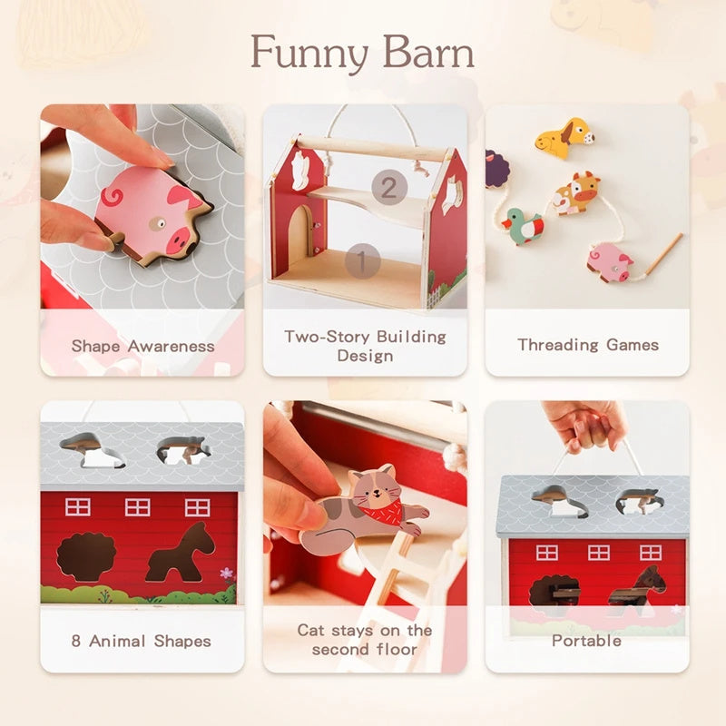 Educational Farm Toys - Wooden Barn Toy Suit for Children