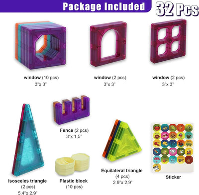 DIY Creative Magnetic tiles Construction Blocks - 32 pieces