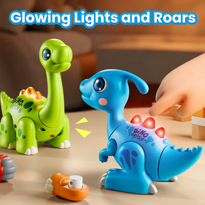 Juego de juguetes armables de dinosaurios Fidtoy con luces y sonidos para niños pequeños