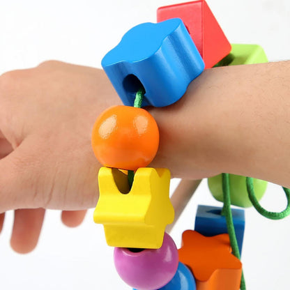 Wooden Rainbow Threading Shape Beads String - 010