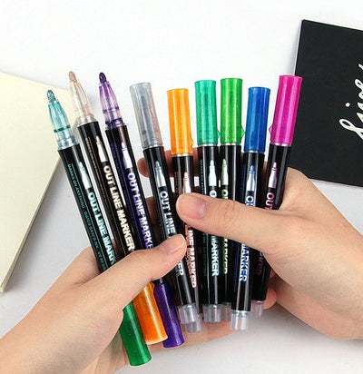 Colorful Outline Gel Markers Non Toxic - 12 Pieces