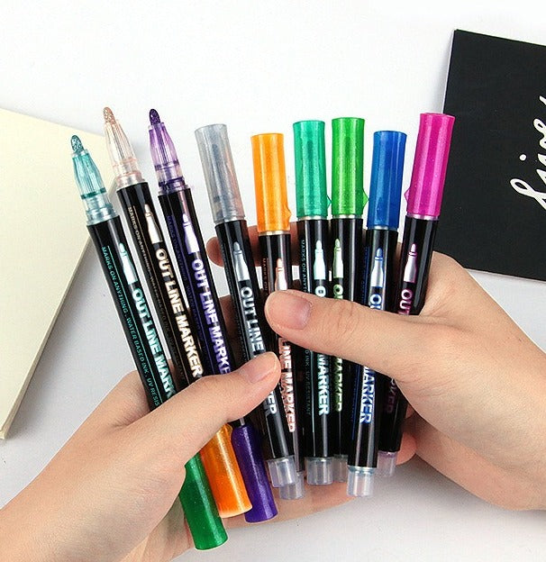 Colorful Outline Gel Markers Non Toxic - 12 Pieces