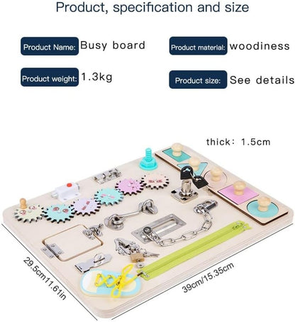 Ghopy Wooden Busy Board for Toddlers Montessori Sensory Toy Toddler Sensory Board Activity Board Preschool Educational Learning Toy with Lacing Sorter Gears Zipper Lock for Kids Birthday