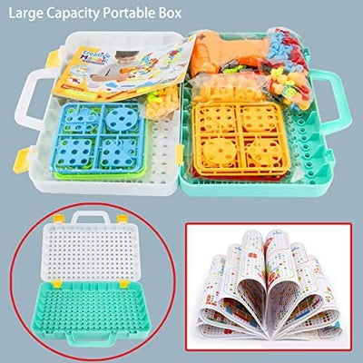 Fidtoy Creative Electric Drill Mosaic Pattern Puzzle Tool Kit for Kids 252PCS STEM Construction Building Toy with Electric Drill & Colorful Screws Ages 4-8