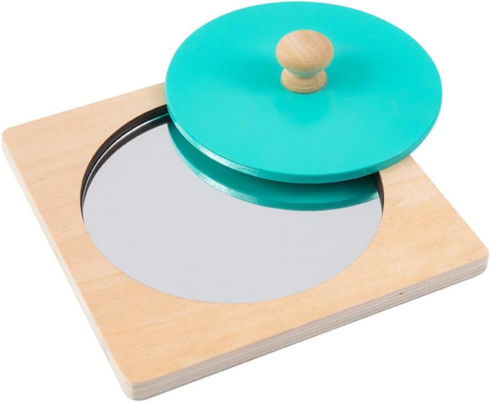 Montessori Mirror Toy Peekaboo Knob Puzzle - Newborn Infant Toddler Sensory Development Baby Mirror Toy, Learn Colors & Shapes Interactive Baby Toddler Tummy Time Floor Mirror for Babies 0-6-12 Month