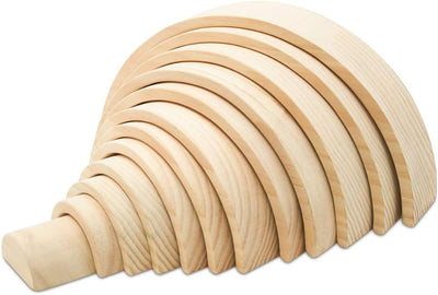Fidtoy Semicírculo de Madera Natural, Juguete Apilable de Construcción Abierta