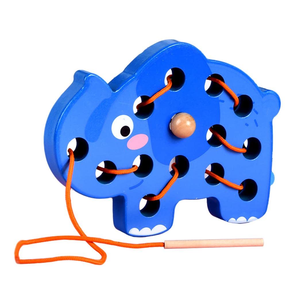 ATORSE Wooden Lacing Threading Toys for Kindergarten Fine Motor Skill Preschoolers Elephant
