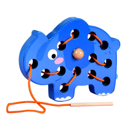 ATORSE Wooden Lacing Threading Toys for Kindergarten Fine Motor Skill Preschoolers Elephant