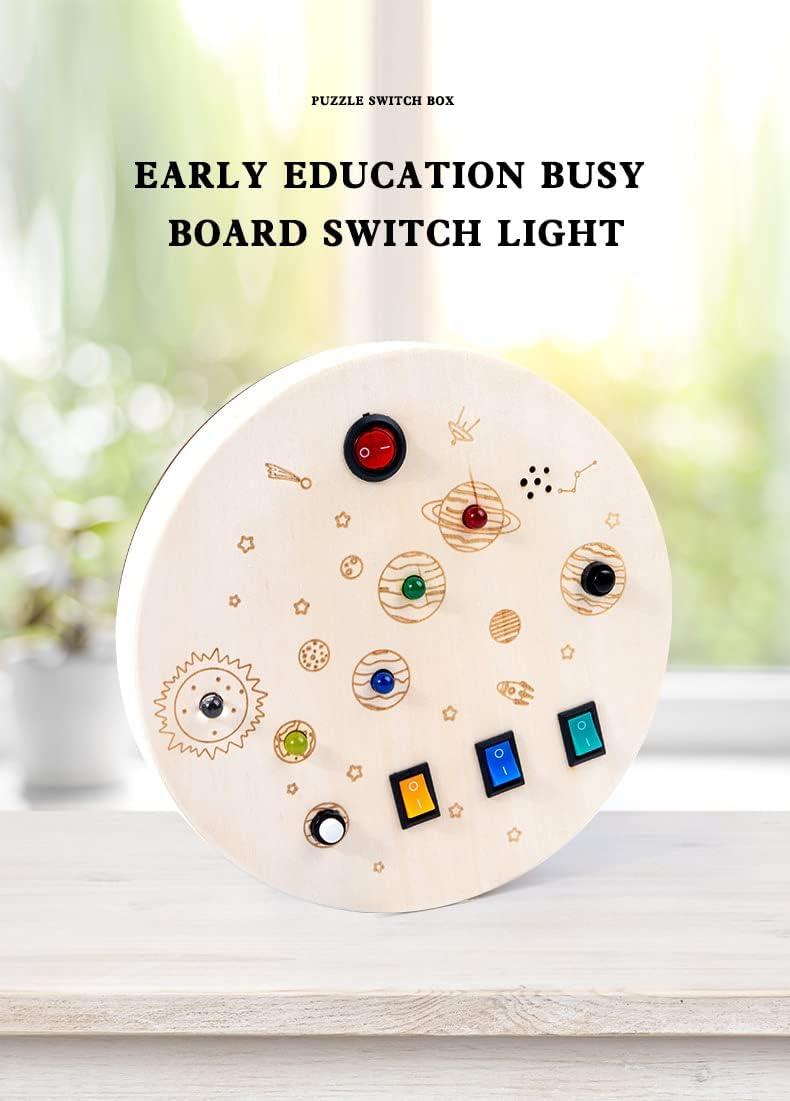 RGWOW More Than 3 Years Old Toddler Toys Busy Board Montessori Toys .Sensory Toys for Toddlers, Wooden Toys Travel Toys with Light Up LED Buttons and Sound, Learning Toys (Color Round)