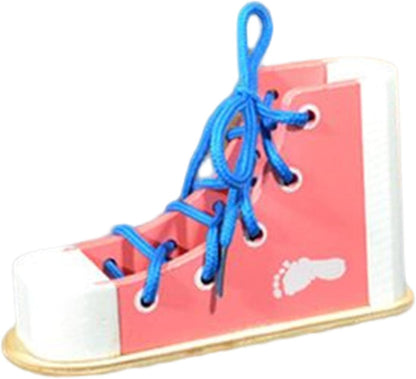 harayaa Montessori Wood Lacing,Preschool Practice Tying Shoes Tying Board, Tie Learning Tool for Toddler Children Kids, Pink