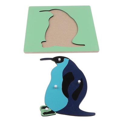 Montessori Wooden Animals Jigsaw Puzzle Panel Kids Baby Toys Penguin