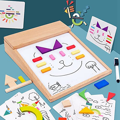 Fidtoy Wooden Magnetic Drawing Puzzle Board for Kids Creative Doodle Cards Fine Motor Toy Age 2-6