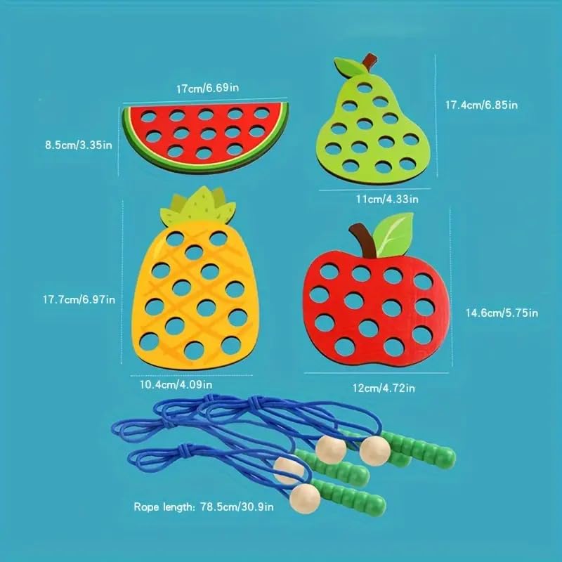 MontyMaestro - Wooden Caterpillars Eat Fruit Threading Toy_4 in 1 Lacing Activity Toy in A Box Montessori Game_Early Educational Toys_Caterpillar Game_Threading Toy (Multicolour [ 3+])