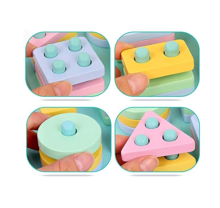 Fidtoy Geometric Stacking Shape Sorter Wooden Toy