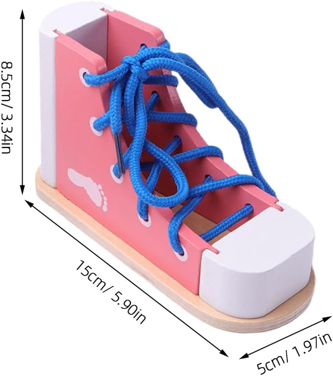 NUOBESTY Learn to Tie Shoes Wooden Lacing Shoe Toy Shoelaces Tying Toy Teaching Kit for Kids, Pink