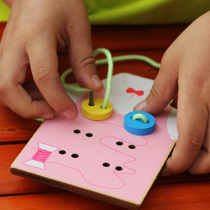FnieYxiu Toys, Kids Children Wooden Sew-on Buttons Lacing Board Toddler Early Education Toy