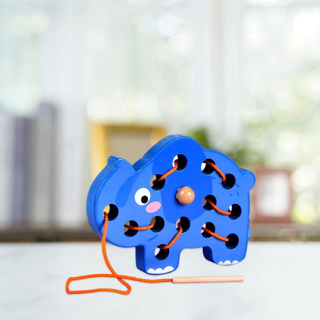 ATORSE Wooden Lacing Threading Toys for Kindergarten Fine Motor Skill Preschoolers Elephant