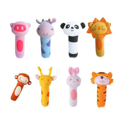 Fidtoy Soft Sound Animal Hand Bells Plush Squeeze Rattle for Babies, Lion Fabric Sound Stick with Gentle Rattle Sound, Yellow Orange Plush Sensory Toy for Newborn and Infant Play