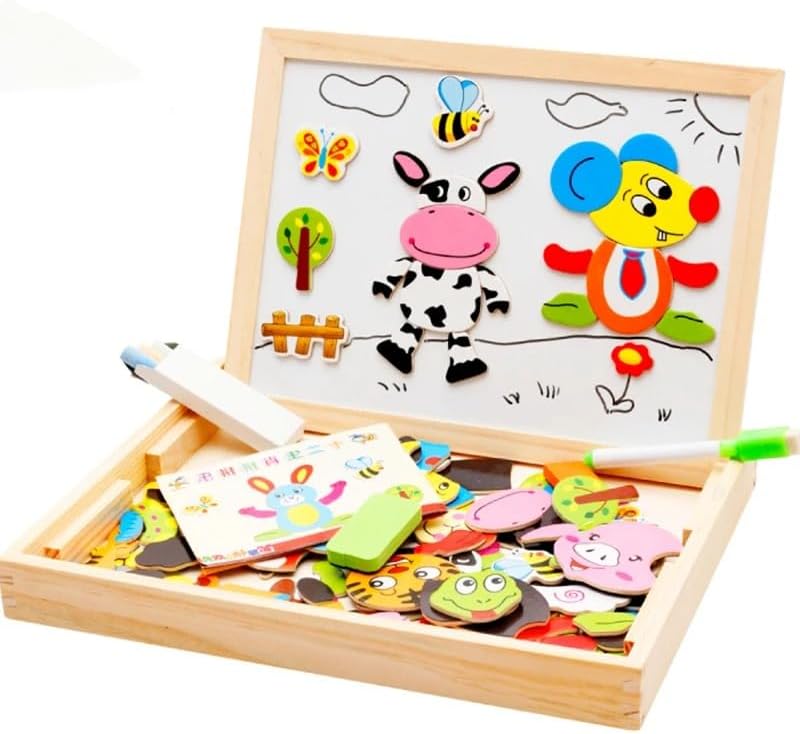 Puzzle en bois multifonctionnel avec panneau de saveurs et tableau créatif