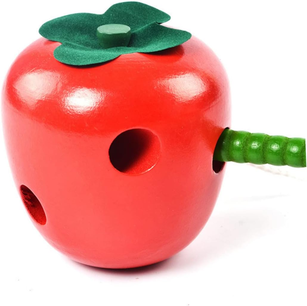 Alasum Educational String for Children Children Apple Shaped Toy Practical Caterpillar Play Tool Threader Eat Game Wooden Apple Shape Early