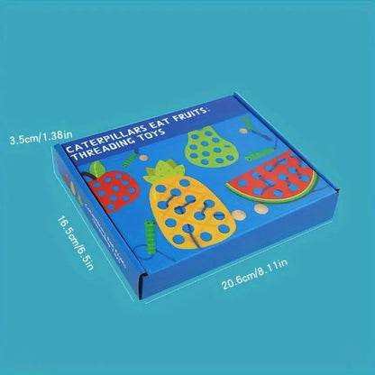 MontyMaestro - Wooden Caterpillars Eat Fruit Threading Toy_4 in 1 Lacing Activity Toy in A Box Montessori Game_Early Educational Toys_Caterpillar Game_Threading Toy (Multicolour [ 3+])