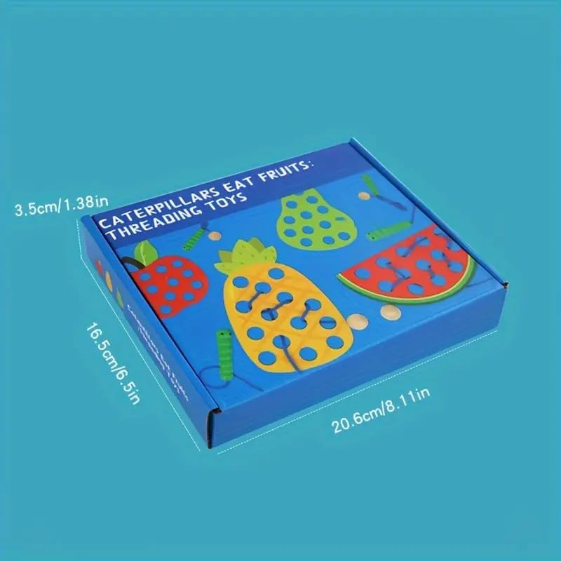 MontyMaestro - Wooden Caterpillars Eat Fruit Threading Toy_4 in 1 Lacing Activity Toy in A Box Montessori Game_Early Educational Toys_Caterpillar Game_Threading Toy (Multicolour [ 3+])