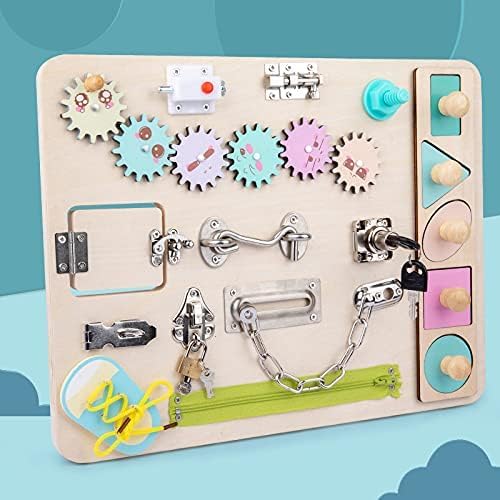 Ghopy Wooden Busy Board for Toddlers Montessori Sensory Toy Toddler Sensory Board Activity Board Preschool Educational Learning Toy with Lacing Sorter Gears Zipper Lock for Kids Birthday