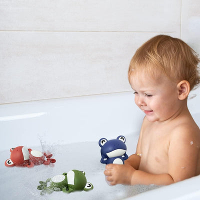 Fidtoy Wind-Up Swimming Frog Bath Toys for Toddlers – Floating Frog Water Toys 3 Pack