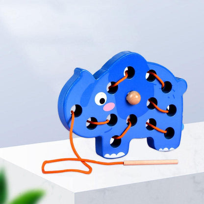 ATORSE Wooden Lacing Threading Toys for Kindergarten Fine Motor Skill Preschoolers Elephant