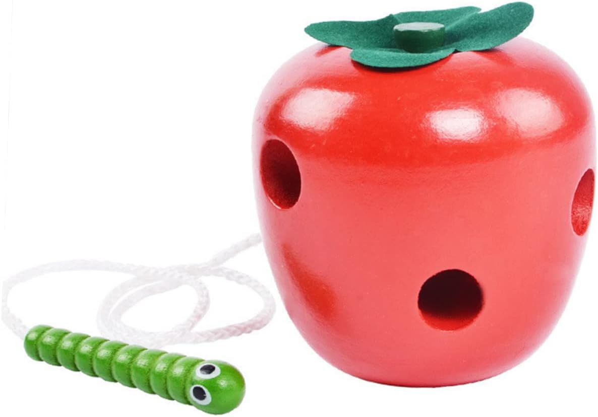 Alasum Educational String for Children Children Apple Shaped Toy Practical Caterpillar Play Tool Threader Eat Game Wooden Apple Shape Early