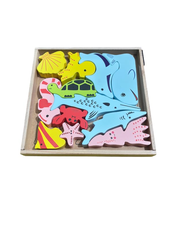 Fidtoy Tangram Sea Animals – Montessori Wooden 3D Puzzle for Children