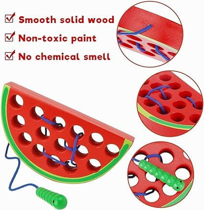 MontyMaestro - Wooden Caterpillars Eat Fruit Threading Toy_4 in 1 Lacing Activity Toy in A Box Montessori Game_Early Educational Toys_Caterpillar Game_Threading Toy (Multicolour [ 3+])