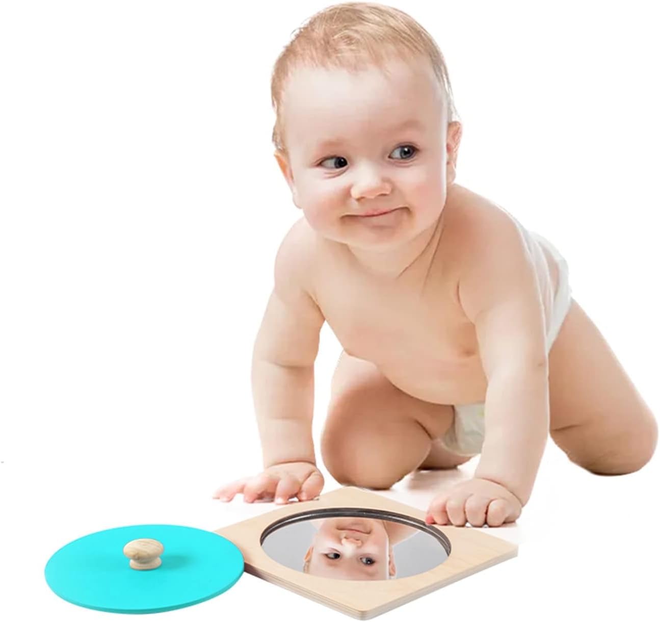 Fidtoy Espejo de bebé Juguete para tiempo boca abajo Espejo de madera Montessori para bebés y niños pequeños Desarrollo sensorial Aprendizaje temprano Juguete de motricidad fina Regalo