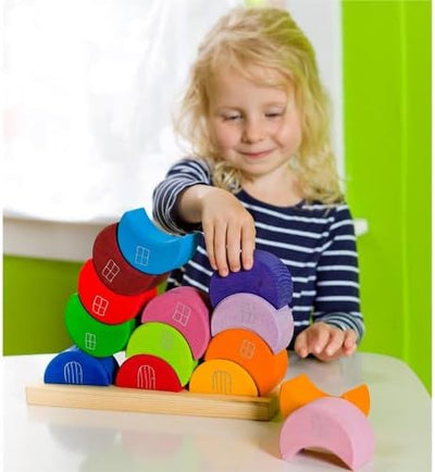 Fidtoy Wooden Moon Stacking Blocks Rainbow Balance Building Toy for Kids