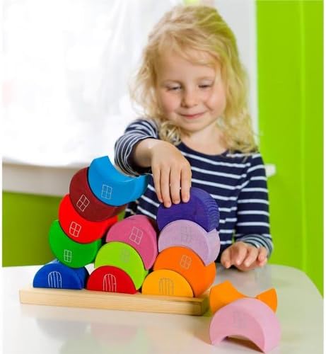 Fidtoy Wooden Moon Stacking Blocks Rainbow Balance Building Toy for Kids